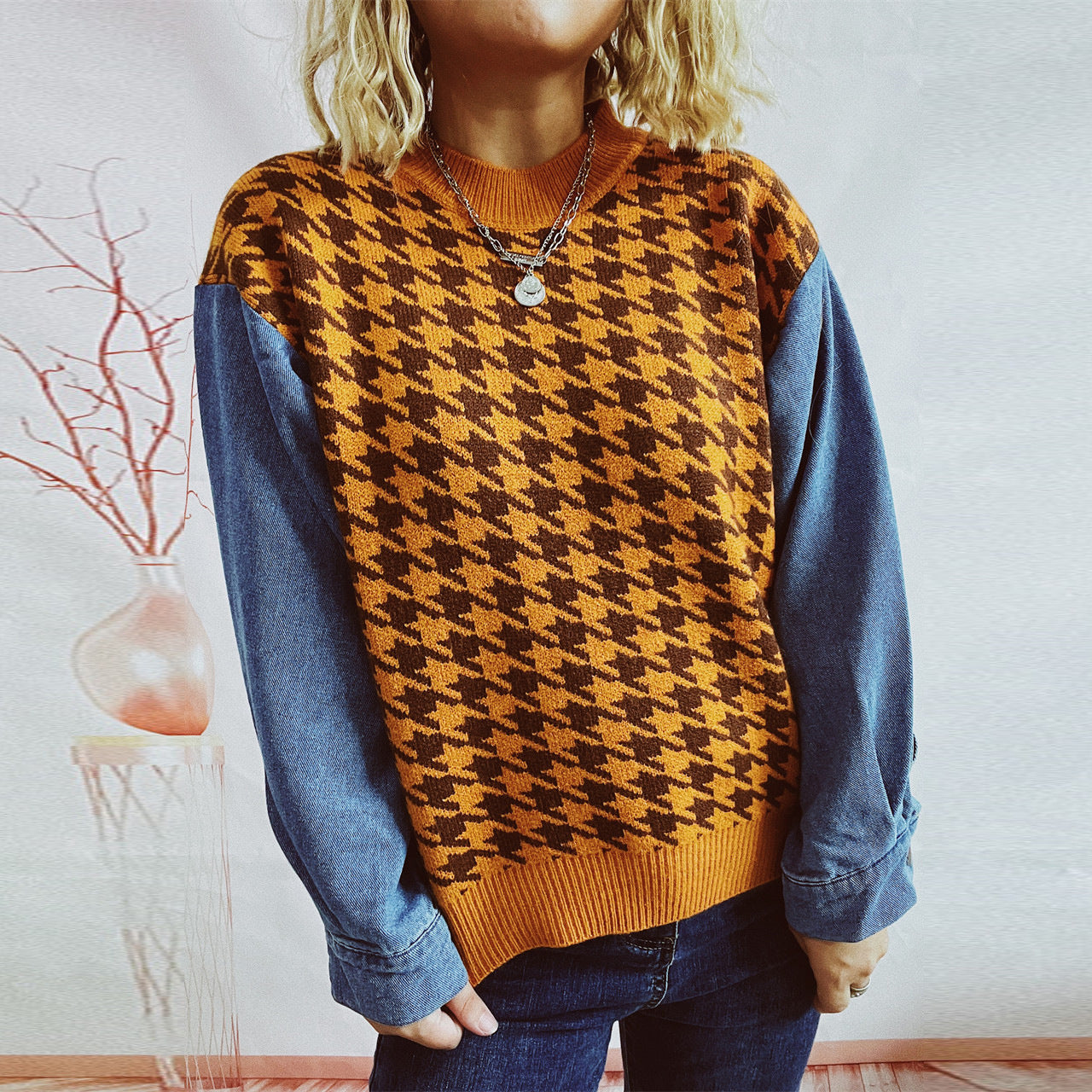 Pull denim manches longues