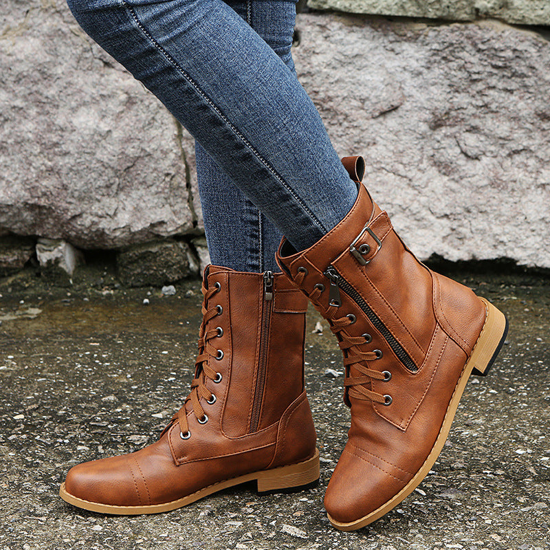 Bottes à lacets femme, talon bas
