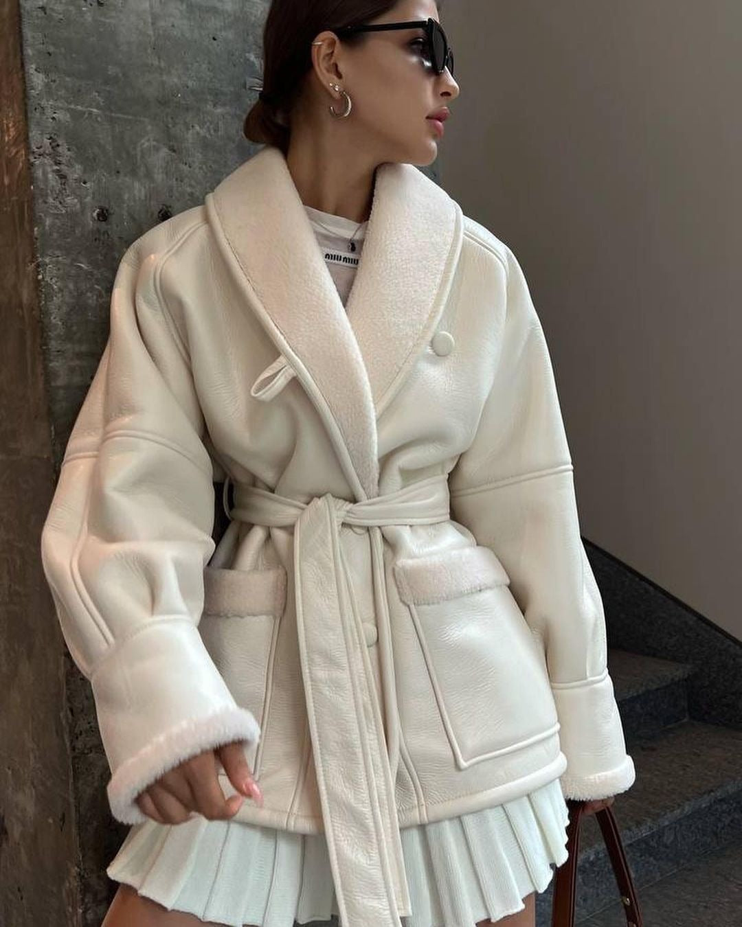 Manteau en cuir et fourrure