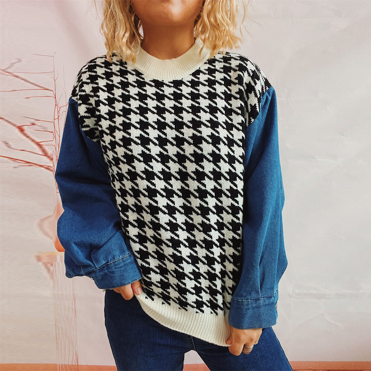 Pull denim manches longues